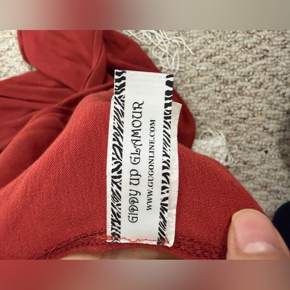 Giddy up Glamour Burnt orange Open-Front Cardigan with Lace and tassel size S - Picture 4 of 6